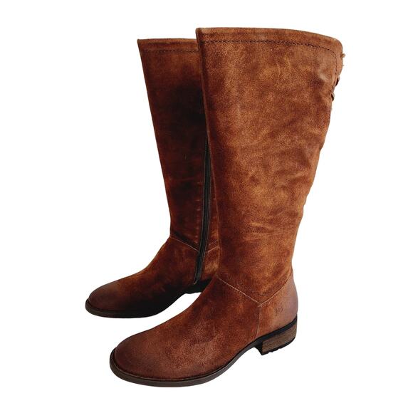 Born Rust Brown Tall Suede Leather Riding Boots Lace Accents Round Toe Size 8.5 - Picture 9 of 10